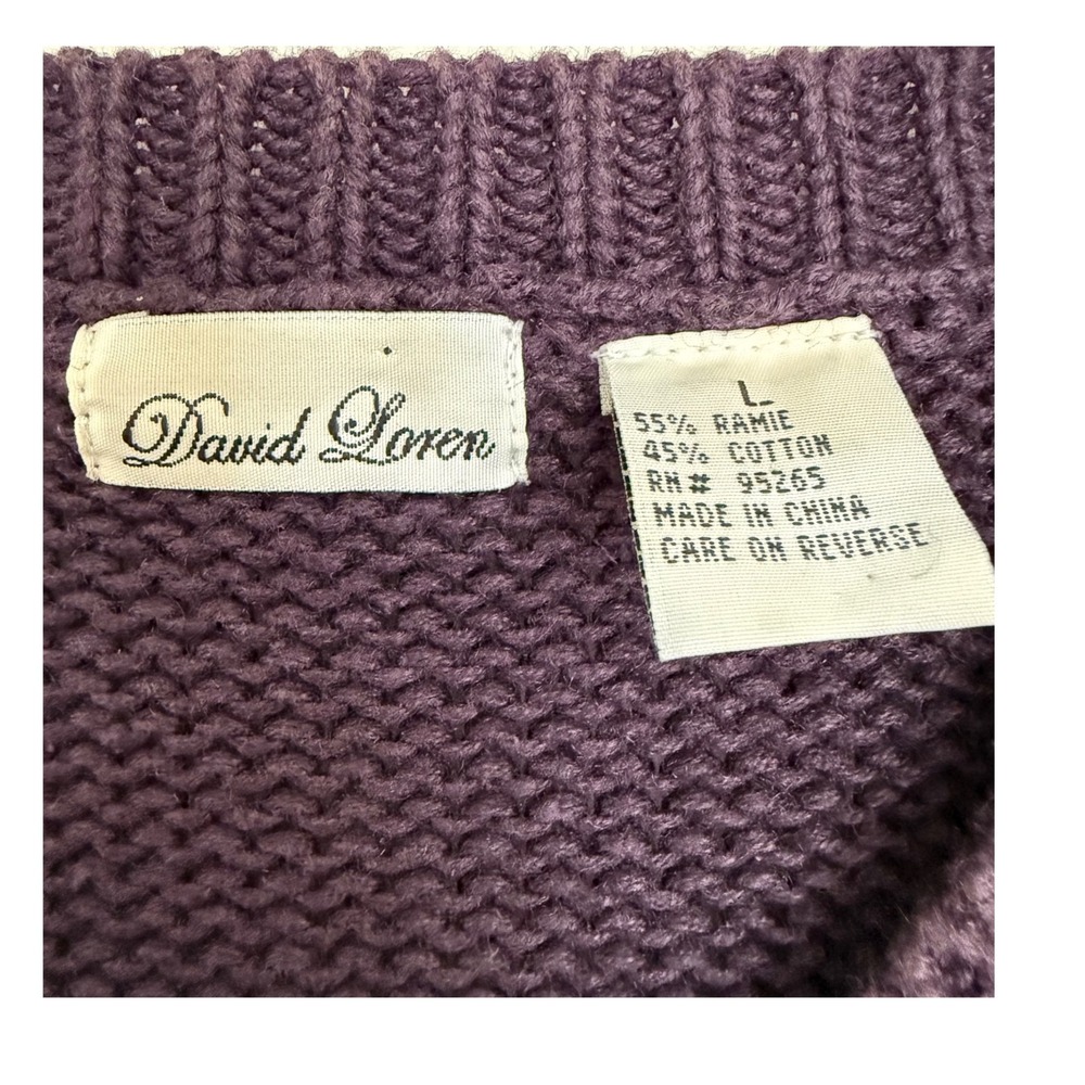 Vintage David Loren Purple Embroidered Floral Cardigan Sweater Large Easter Plum - Picture 4 of 11